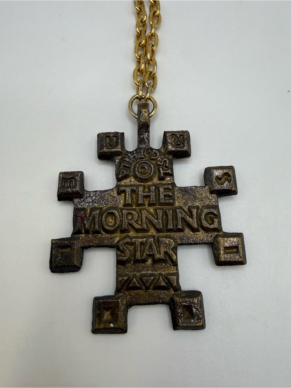 Vintage TSG Terra Sancta Guild Morning Star Enamel Jerusalem Cross Necklace - Picture 3 of 3